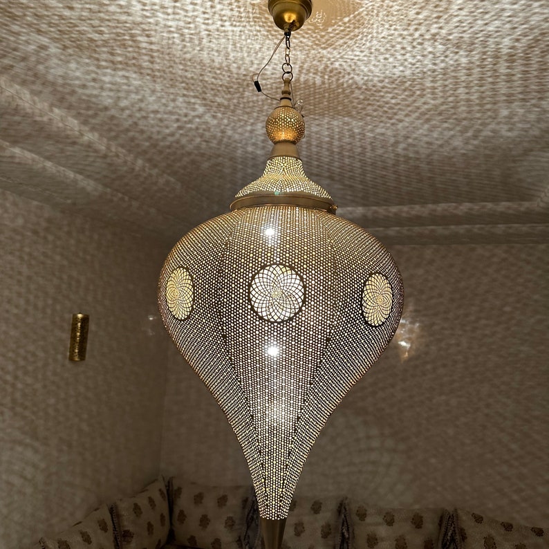 Moroccan Handmade Brass Ceiling Pendant Light (Mahveen)