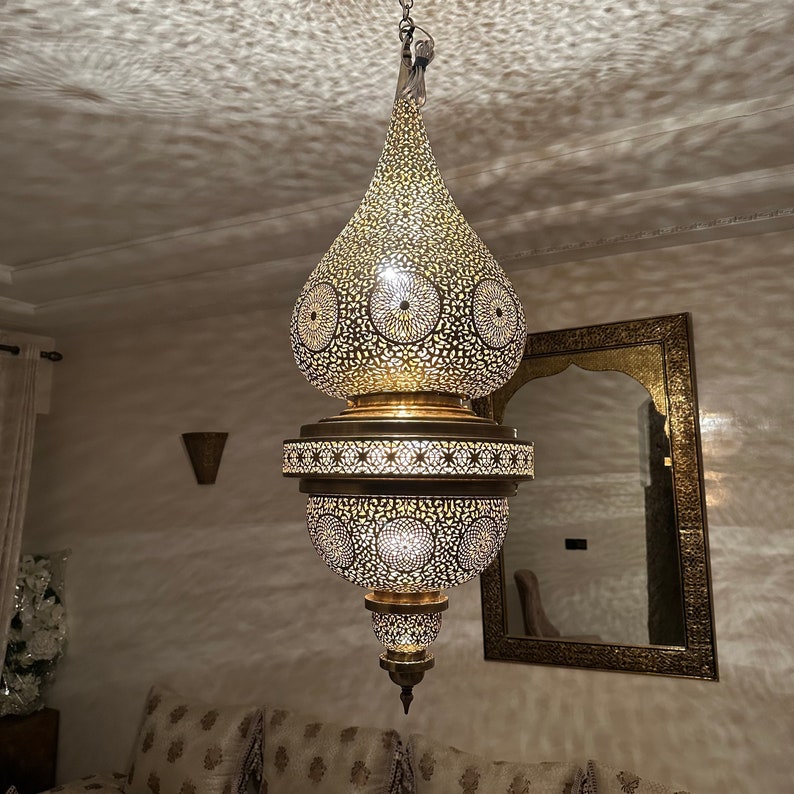 Order by Size : Moroccan Handmade Brass Ceiling Pendant Light (Laytmas)