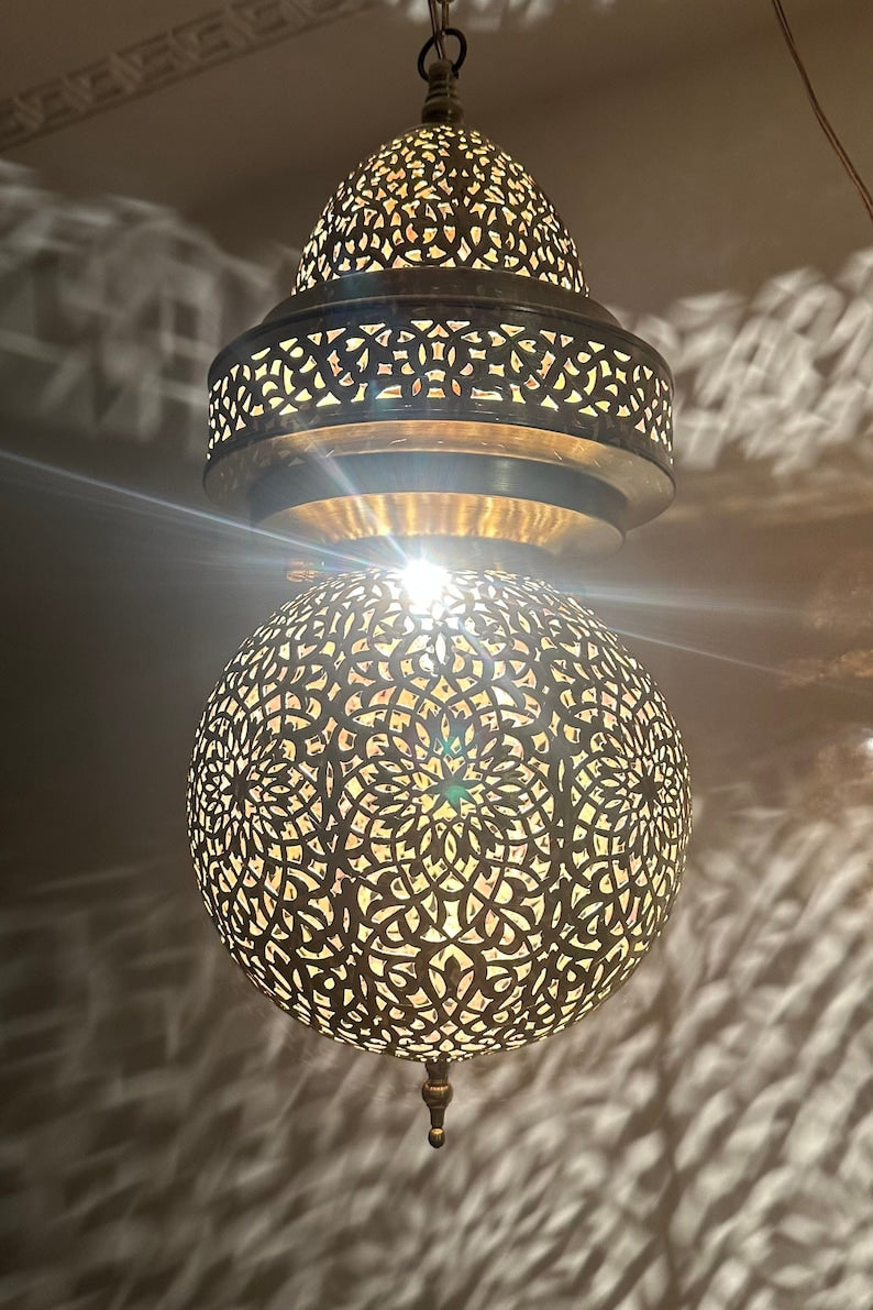 Order by Size : Moroccan Handmade Brass Ceiling Pendant Light (Asra)