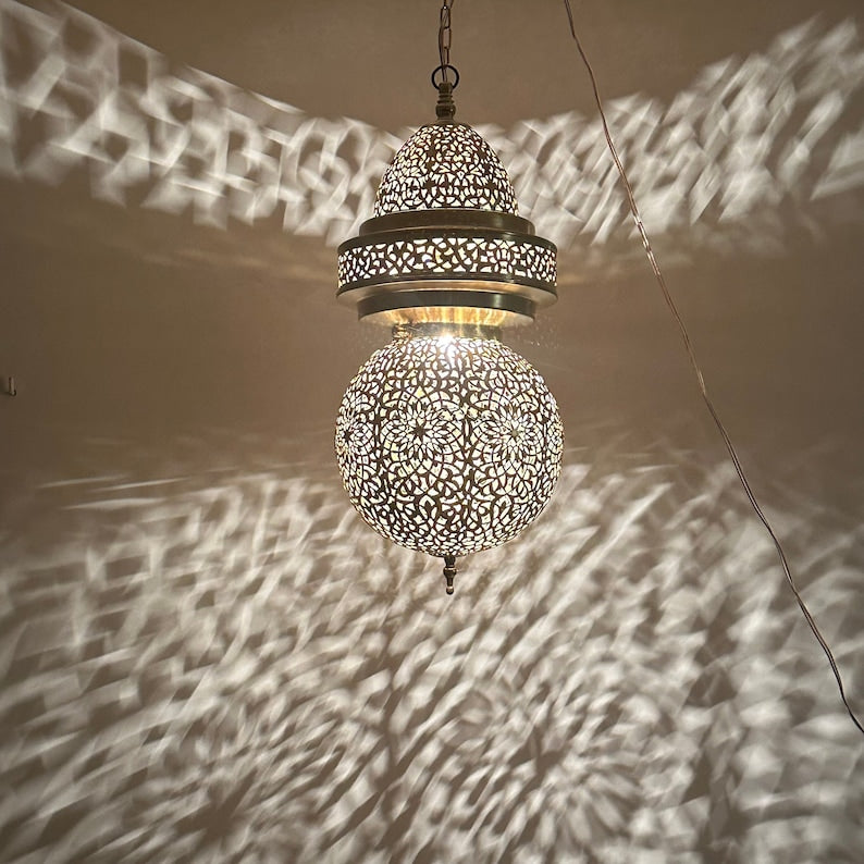 Order by Size : Moroccan Handmade Brass Ceiling Pendant Light (Asra)