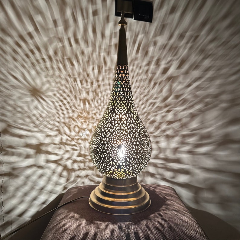 Order by Size : Moroccan Handmade Brass Table Lamp (Mahra)
