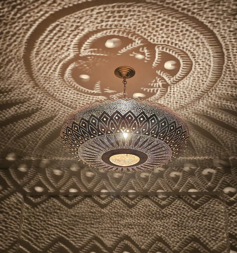 Order by Size : Moroccan Handmade Brass Ceiling Pendant Light (Tahira)
