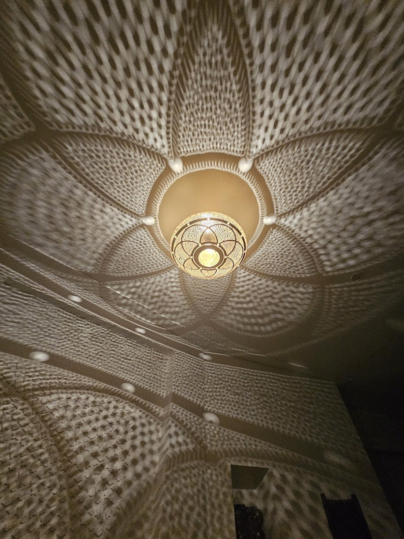 Order by Size : Moroccan Handmade Brass Ceiling Pendant Light (Hooriya)
