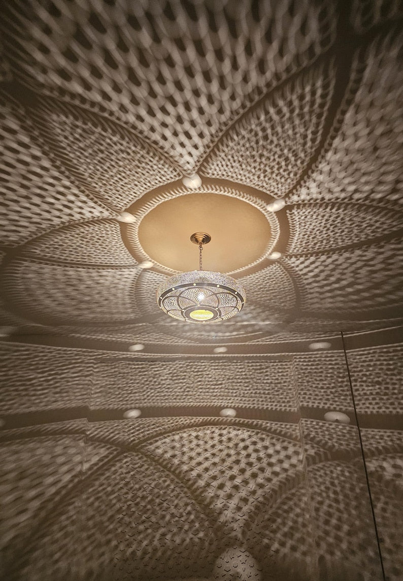 Order by Size : Moroccan Handmade Brass Ceiling Pendant Light (Hooriya)