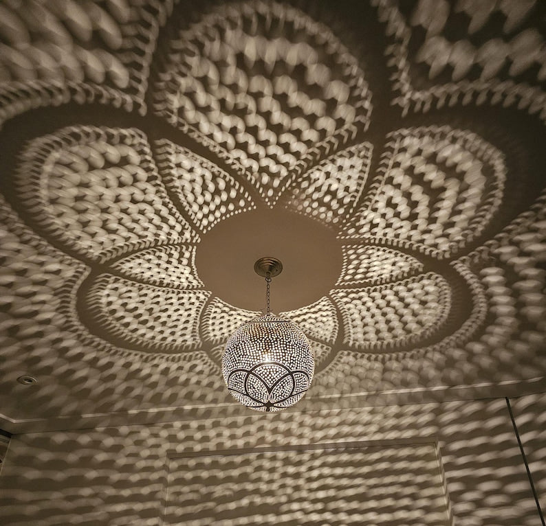 Order by Size : Moroccan Handmade Brass Ceiling Pendant Light (Thanaa)
