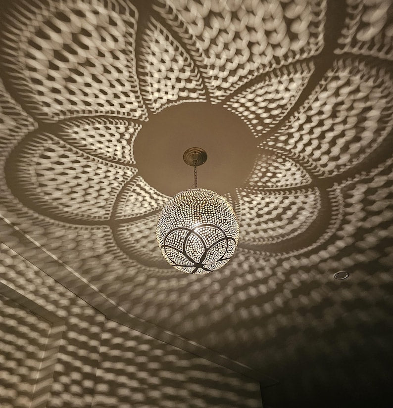 Order by Size : Moroccan Handmade Brass Ceiling Pendant Light (Thanaa)