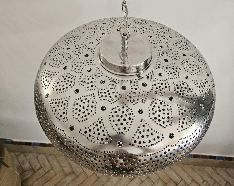 Order by Size : Moroccan Handmade Brass Ceiling Pendant Light (Rawdah)