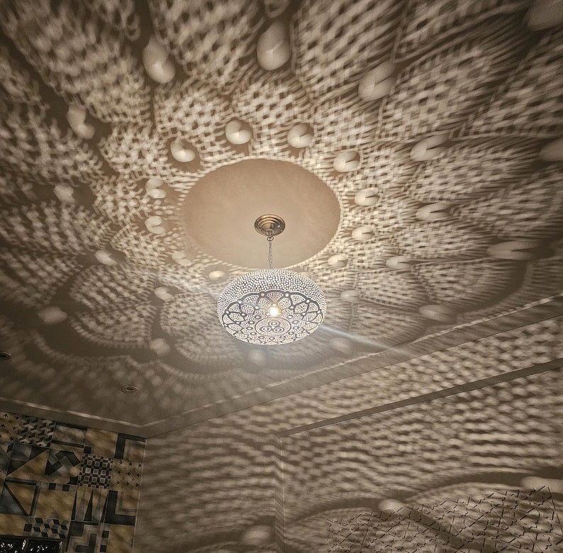Order by Size : Moroccan Handmade Brass Ceiling Pendant Light (Rawdah)