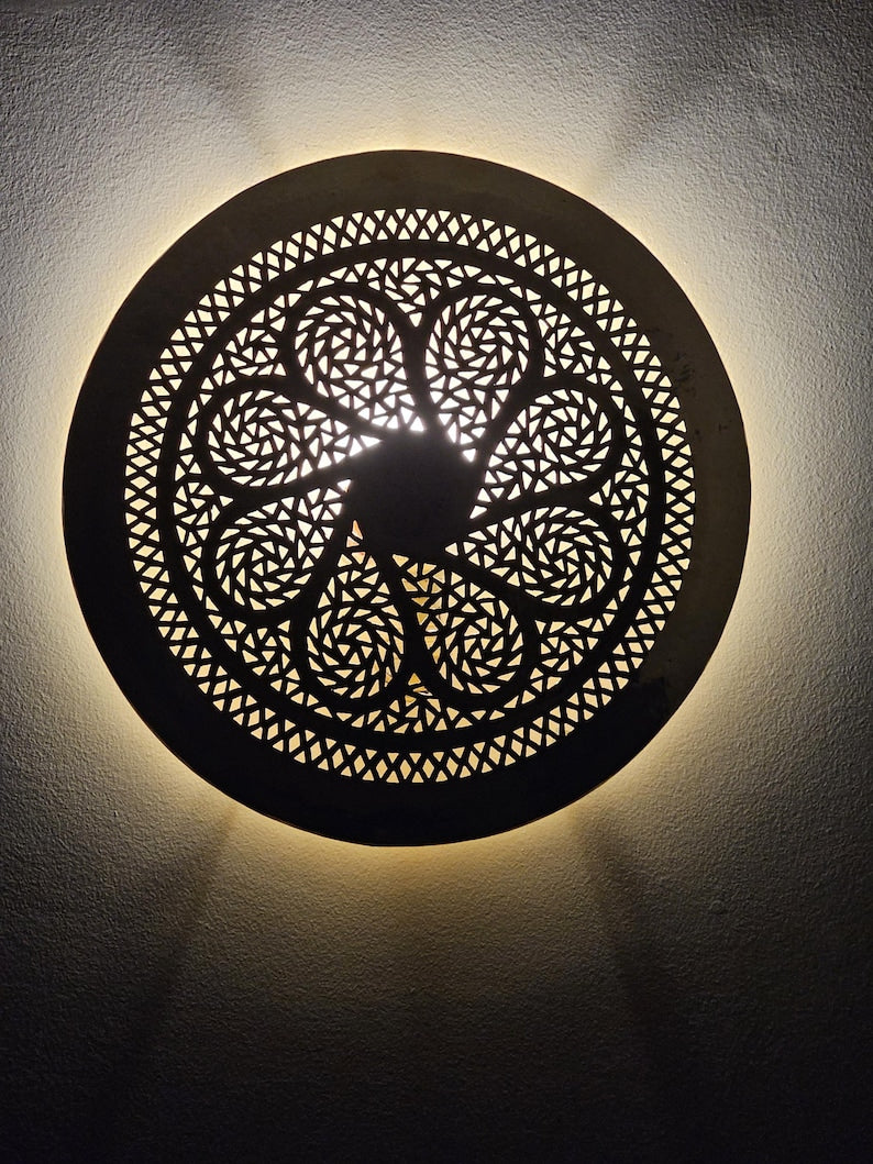 Order by Size : Moroccan handmade brass round wall light lamp (chefchaouen)