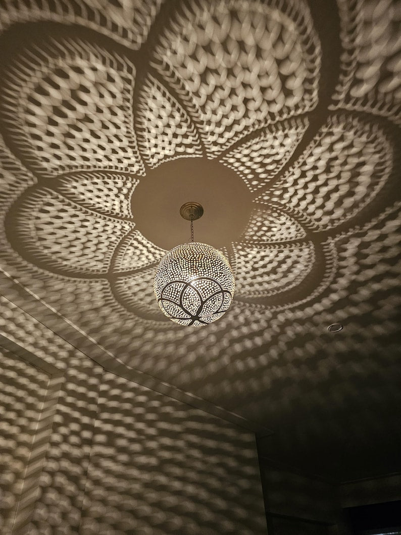 Order by Size : Moroccan Handmade Brass Ceiling Pendant Light (Thanaa)
