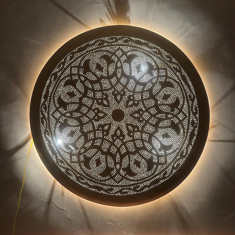 Order by Size : Moroccan handmade brass round wall light lamp (Tinghir)