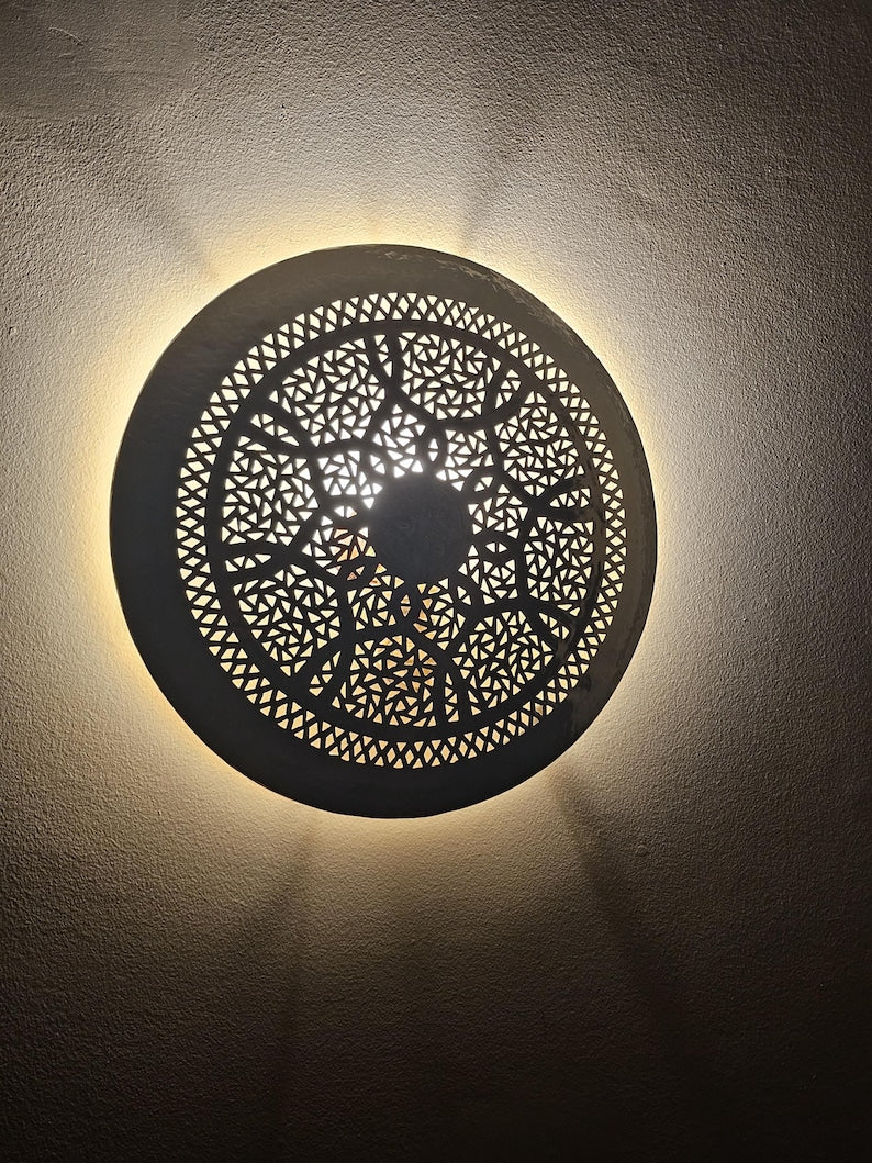 Order by Size : Moroccan handmade brass round wall light lamp (laayoun)