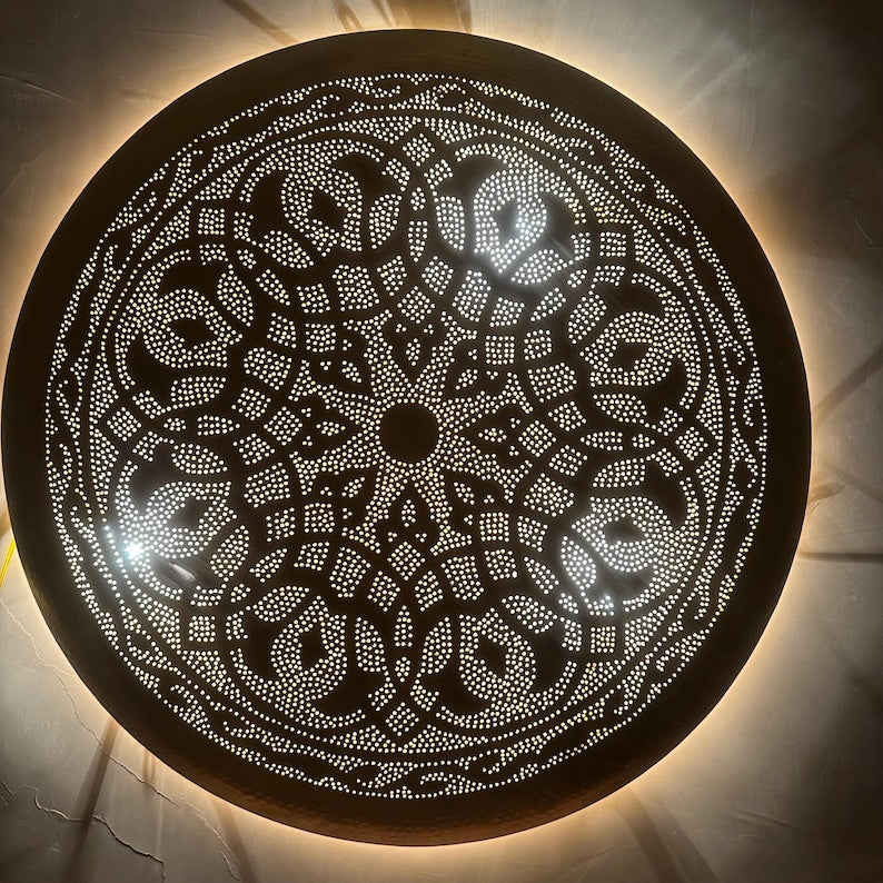 Order by Size : Moroccan handmade brass round wall light lamp (Tinghir)