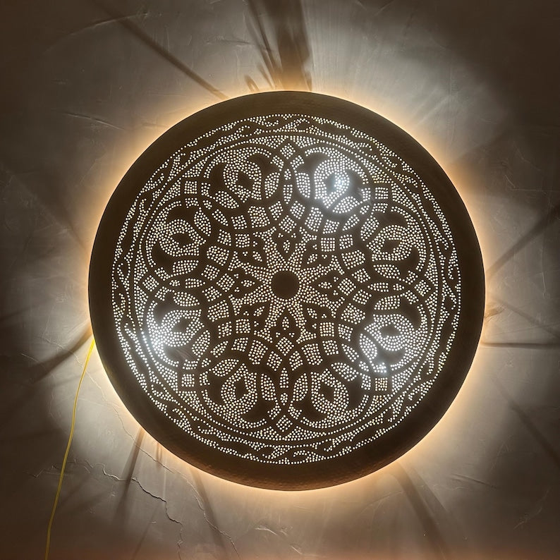Order by Size : Moroccan handmade brass round wall light lamp (Tinghir)