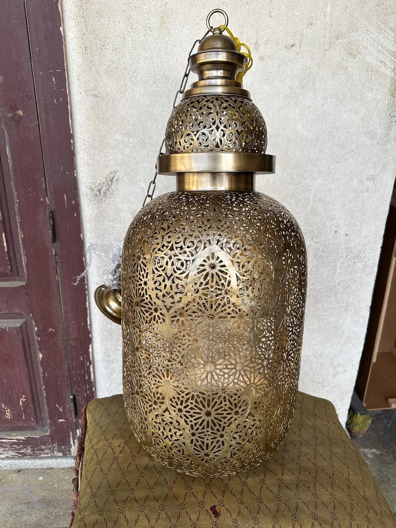 Order by Size : Moroccan Handmade Brass Ceiling Pendant Light (Inas)