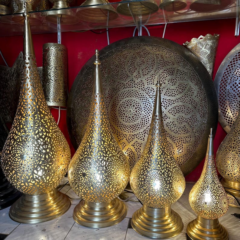 Order by Size : Moroccan Handmade Brass Table Lamp (Mahra)