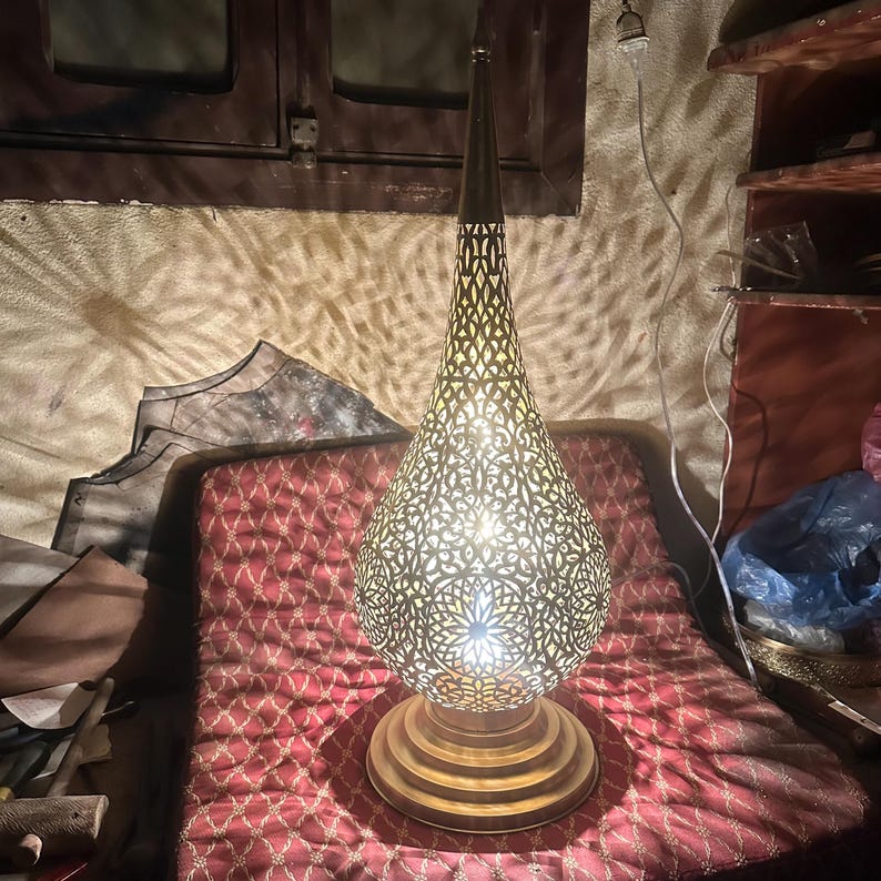 Order by Size : Moroccan Handmade Brass Table Lamp (Anoud)