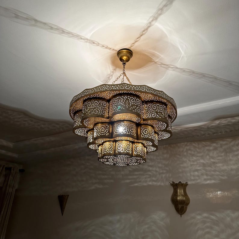 Order by Size : Moroccan Handmade Brass Ceiling Pendant Light (Malak)