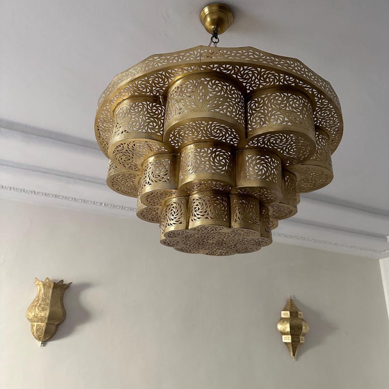 Order by Size : Moroccan Handmade Brass Ceiling Pendant Light (Malak)