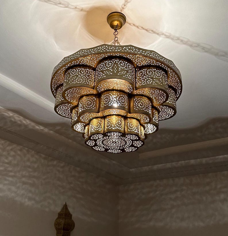 Order by Size : Moroccan Handmade Brass Ceiling Pendant Light (Malak)