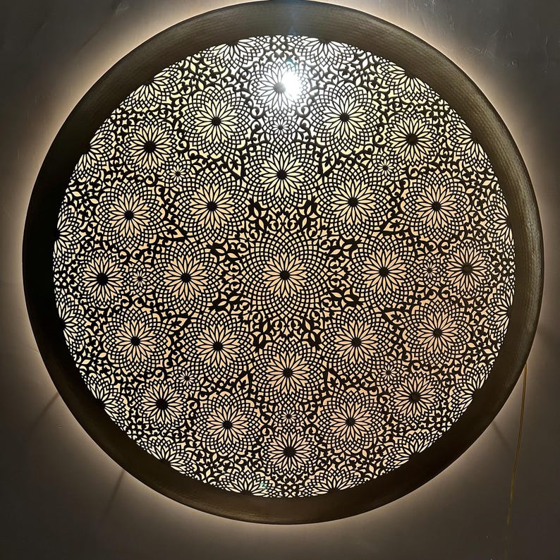 Order by Size : Moroccan handmade brass round wall light lamp (Houceima)