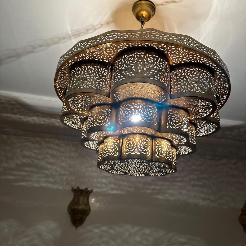 Order by Size : Moroccan Handmade Brass Ceiling Pendant Light (Malak)
