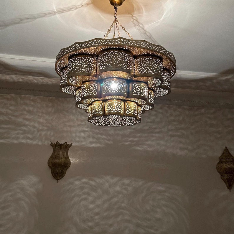 Order by Size : Moroccan Handmade Brass Ceiling Pendant Light (Malak)
