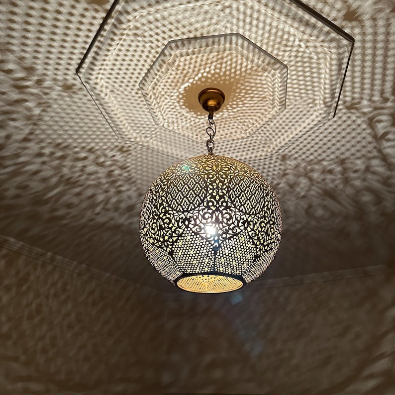 Order by Size : Moroccan Handmade Brass Ceiling Pendant Light (Iqbal)
