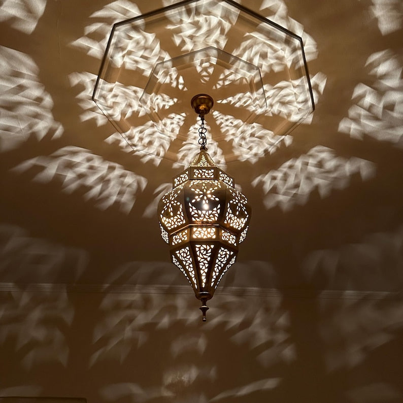 Order by Size : Moroccan Handmade Brass Ceiling Pendant Light (Hennu)