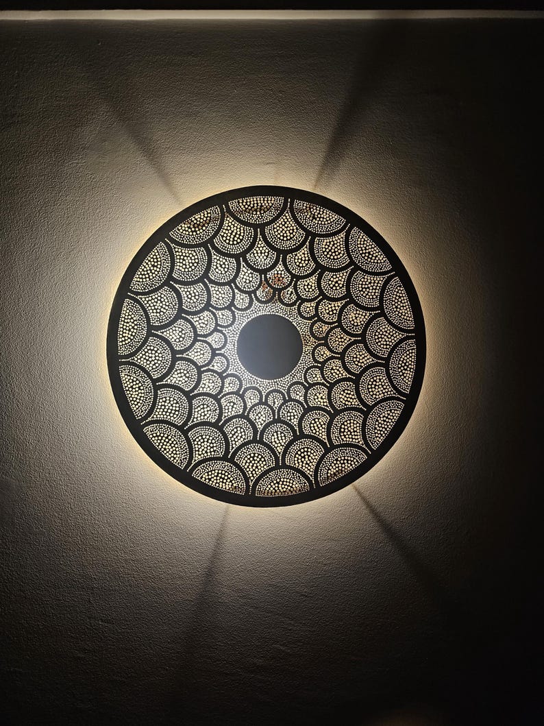 Order by Size : Moroccan handmade brass round wall light lamp (errachidia)