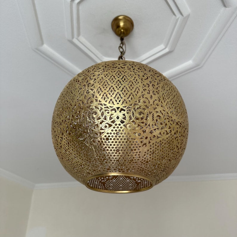 Order by Size : Moroccan Handmade Brass Ceiling Pendant Light (Iqbal)