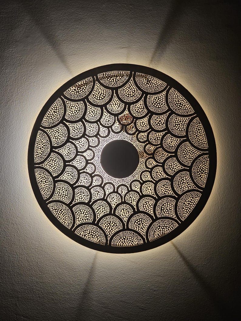 Order by Size : Moroccan handmade brass round wall light lamp (errachidia)