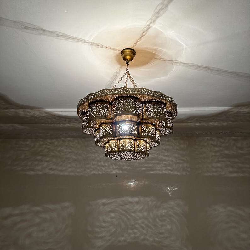 Order by Size : Moroccan Handmade Brass Ceiling Pendant Light (Malak)