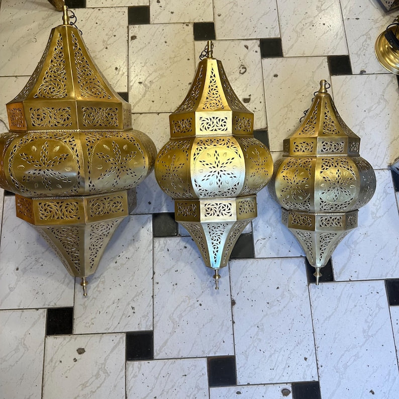 Order by Size : Moroccan Handmade Brass Ceiling Pendant Light (Hennu)