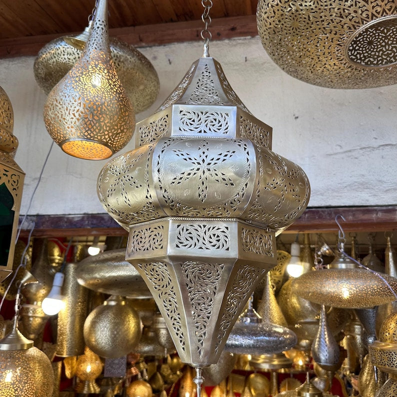 Order by Size : Moroccan Handmade Brass Ceiling Pendant Light (Hennu)