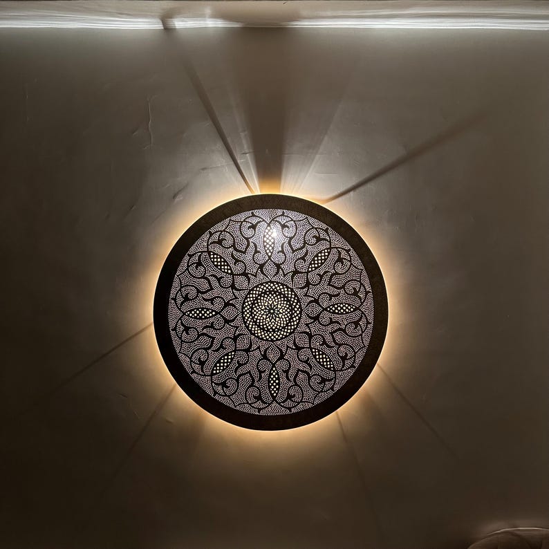 Order by Size : Moroccan handmade brass round wall light lamp (Essaouira)