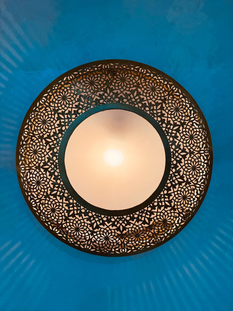 Order by Size : Moroccan handmade brass round wall light lamp (Asila)