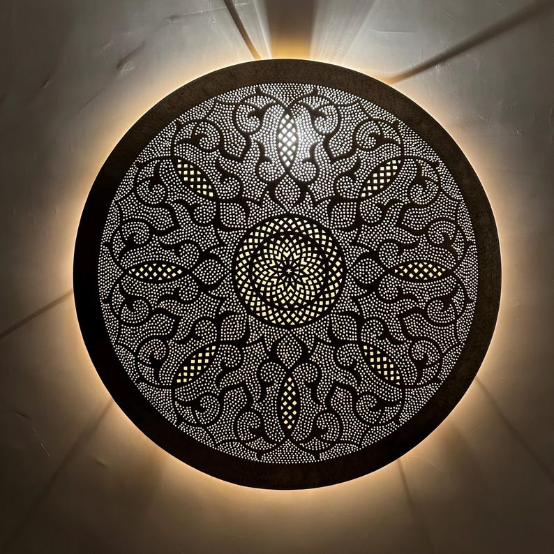 Order by Size : Moroccan handmade brass round wall light lamp (Essaouira)