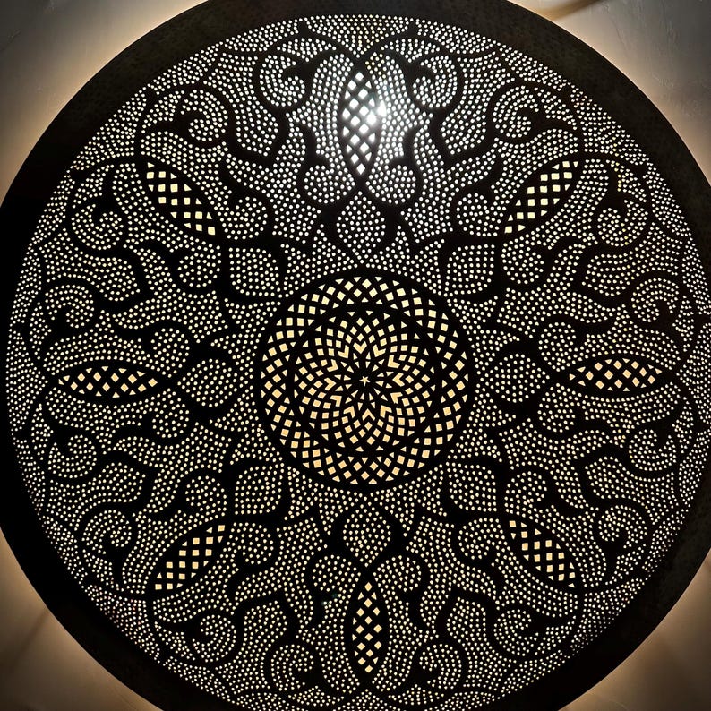 Order by Size : Moroccan handmade brass round wall light lamp (Essaouira)