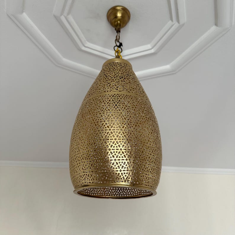 Moroccan Handmade Brass Ceiling Pendant Light (Hennuba)