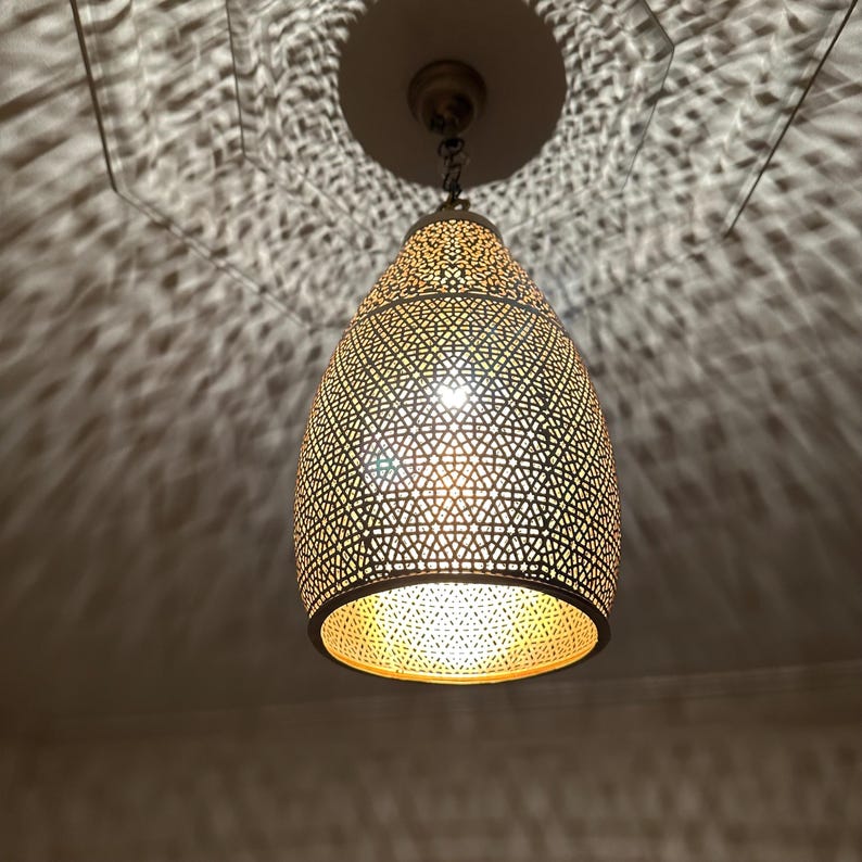 Moroccan Handmade Brass Ceiling Pendant Light (Hennuba)