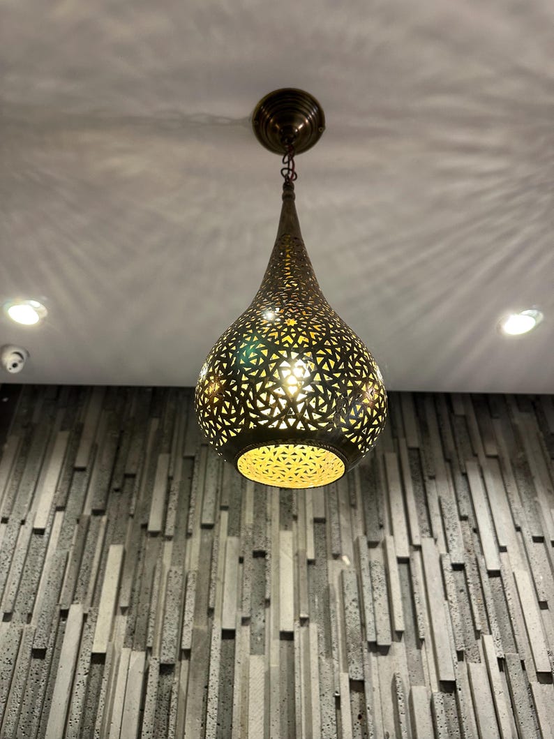 Order by Size : Moroccan Handmade Brass Ceiling Pendant Light (Tayzemt)