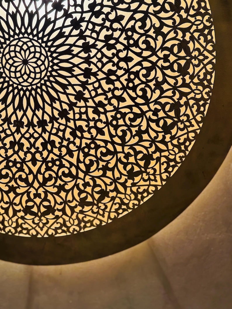 Order by Size : Moroccan handmade brass round wall light lamp (Taza)