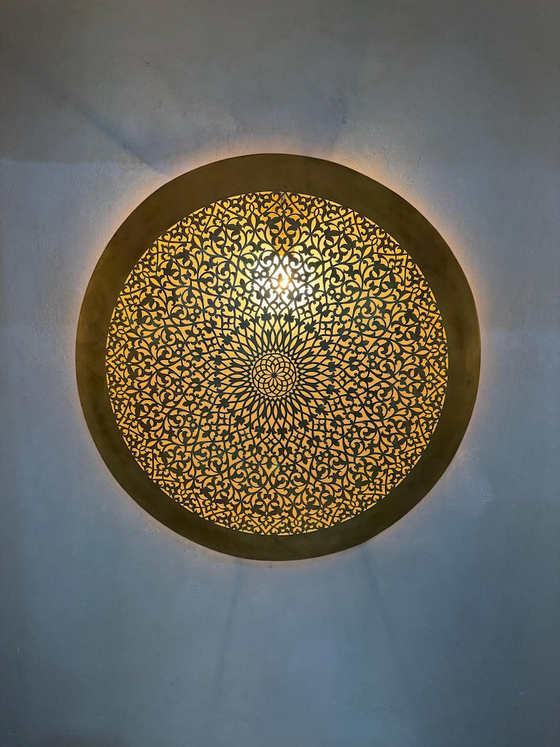 Order by Size : Moroccan handmade brass round wall light lamp (Taza)
