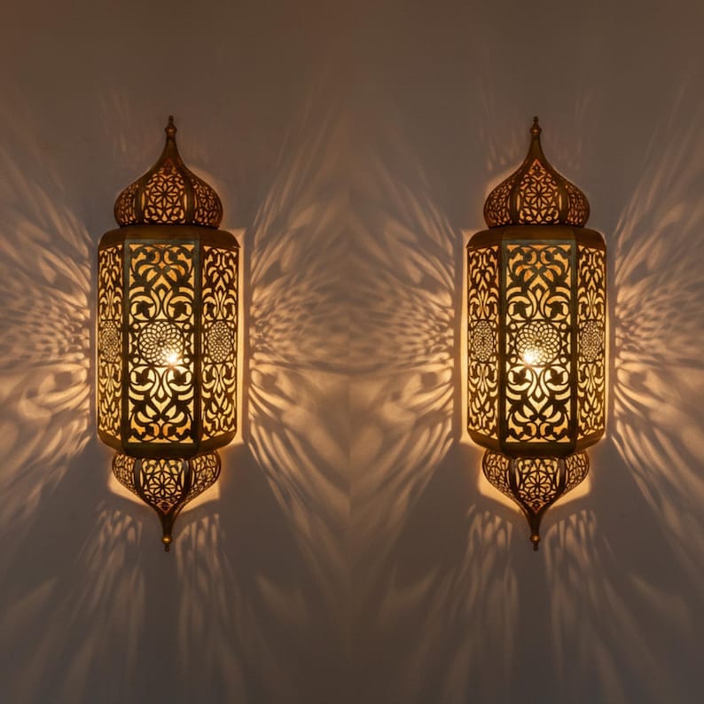 Order by Size : Moroccan handmade Brass Wall Sconce Set of 2 (aylal)