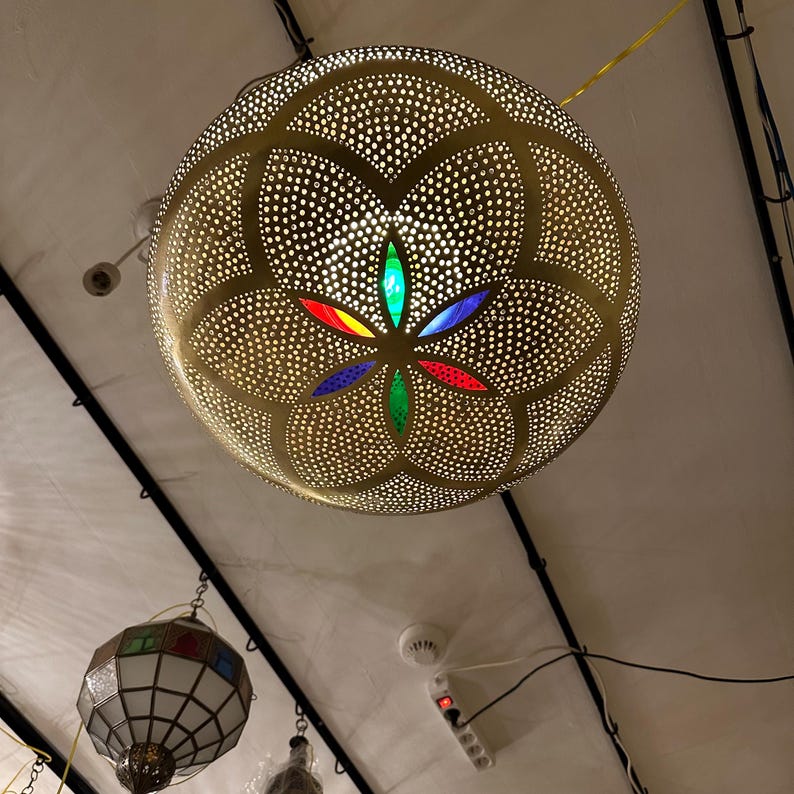 Order by Size : Moroccan Handmade Brass Ceiling Pendant Light (Yusra)