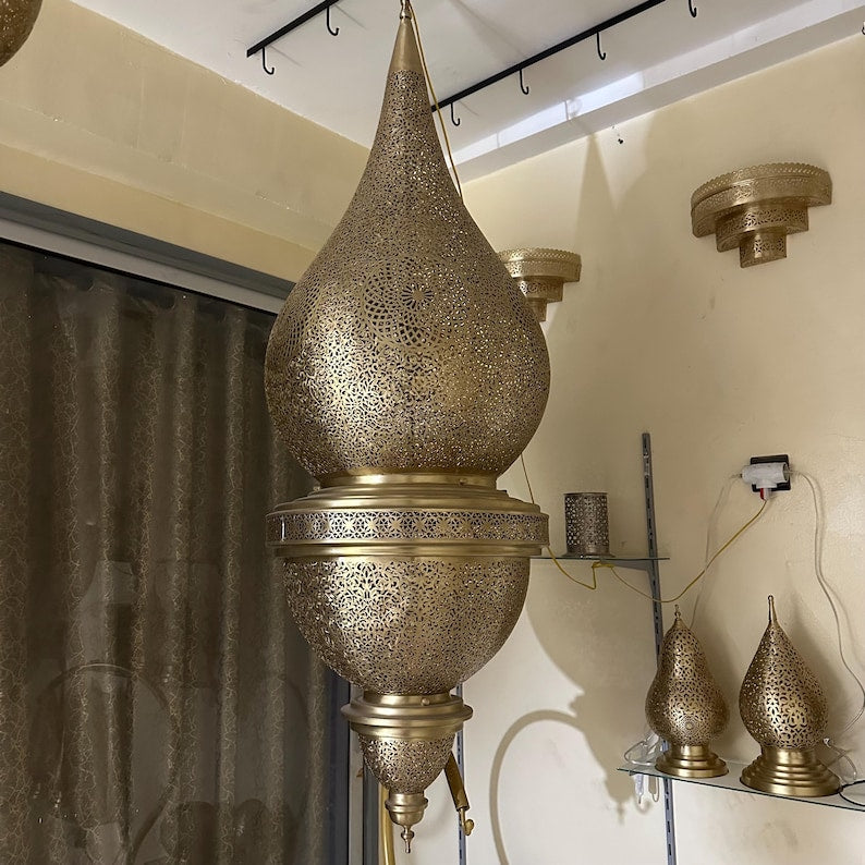 Moroccan Handmade Brass Ceiling Pendant Light (Hita)