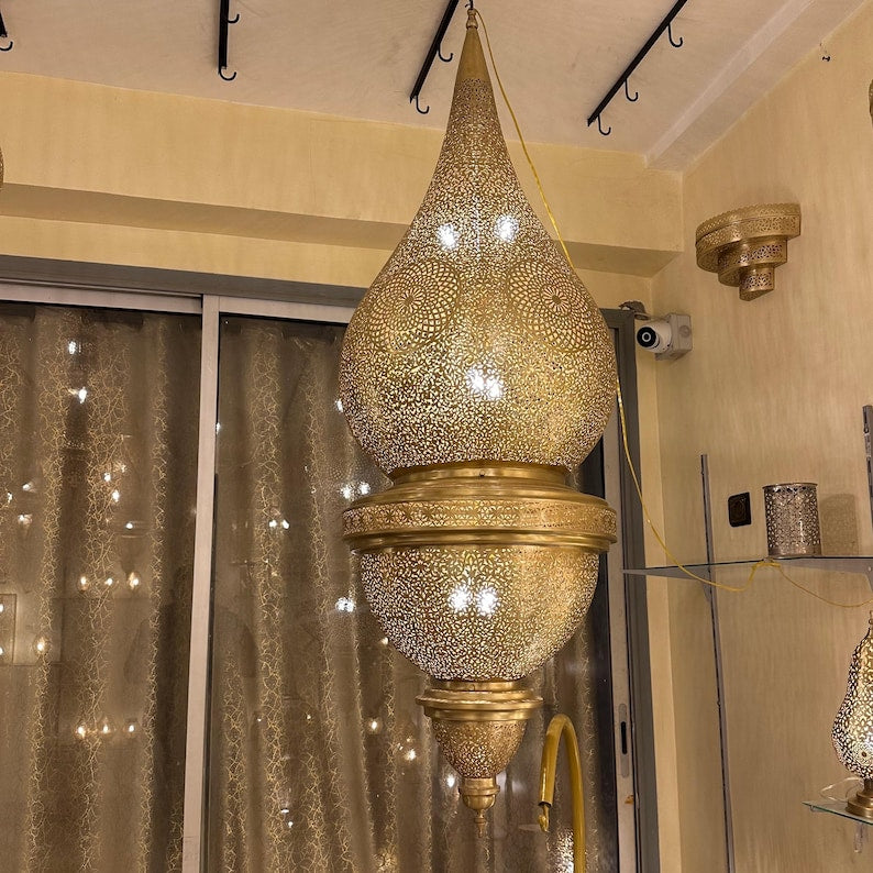Moroccan Handmade Brass Ceiling Pendant Light (Hita)