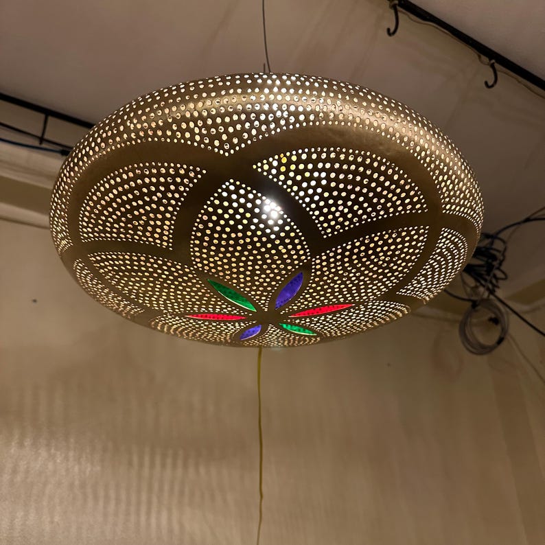 Order by Size : Moroccan Handmade Brass Ceiling Pendant Light (Yusra)