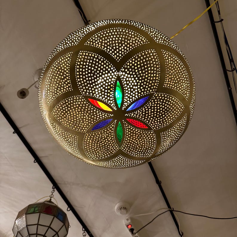 Order by Size : Moroccan Handmade Brass Ceiling Pendant Light (Yusra)